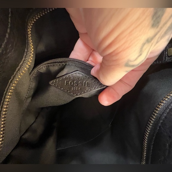 Fossil Black Pebble Leather Crossbody Hobo Shoulder bag w Guitar & Handle Strap - Picture 13 of 13